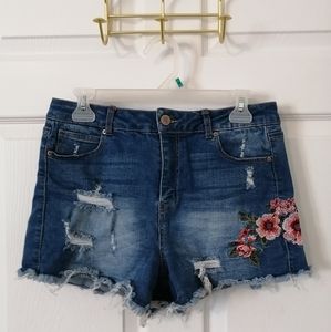 Denim floral shorts